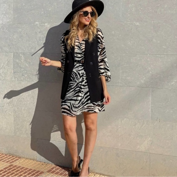🆕 Zara Animal Print Dress Black & White. Underlined. NWOT - Picture 8 of 8